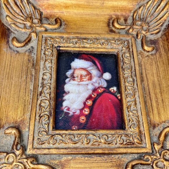 Vintage Santa Claus Portrait Painting Ornate Gold Gilded Ornate Frame Art PRETTY - Picture 11 of 15